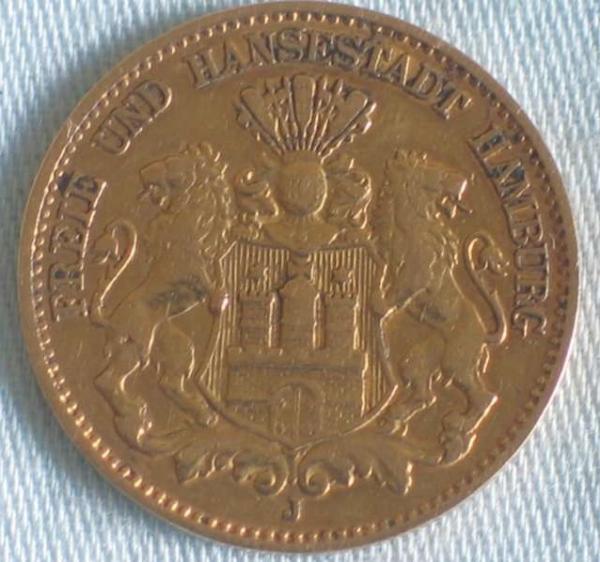 10 Mark "Freie und Hansestadt Hamburg", Reichsgold, Goldmark 1890, Deutsches Reich, 900er Gold