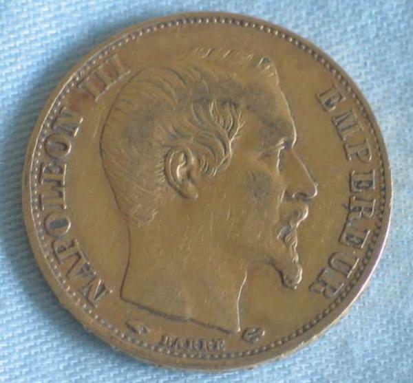 20 Francs "Napoleon III "1857" "A" Frankreich 900er Gold