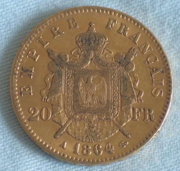 20 Francs "Napoleon III" 1864 "A" Frankreich 900er Gold