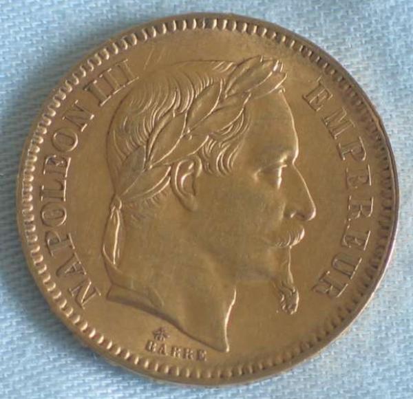 20 Francs "Napoleon III" 1864 "A" Frankreich 900er Gold