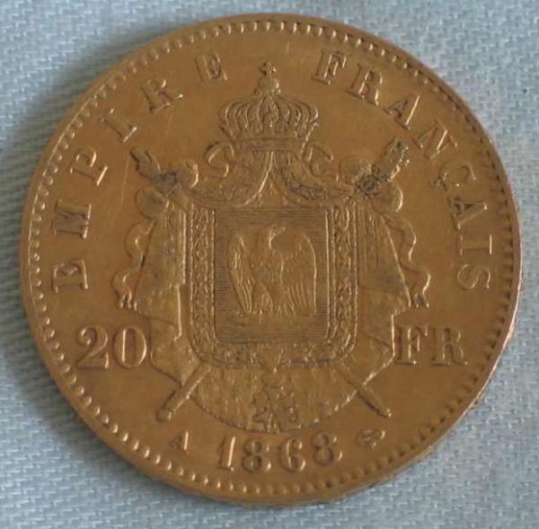 20 Francs "Napoleon III" 1868 "A" Frankreich 900er Gold