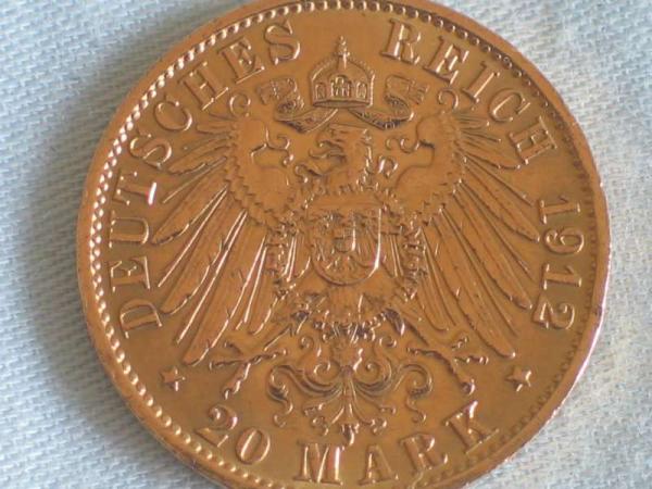 20 Mark "Wilhelm II", Reichsgold, Goldmark 1912, Deutsches Reich, 900er Gold, Berlin