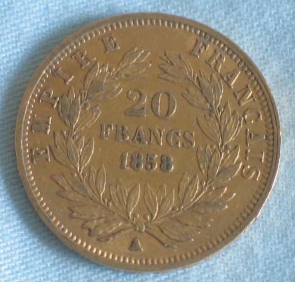 20 Francs "Napoleon III" 1858 "A" Frankreich 900er Gold