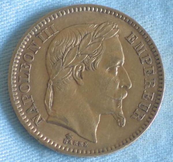 20 Francs "Napoleon III" 1864 "A" Frankreich 900er Gold