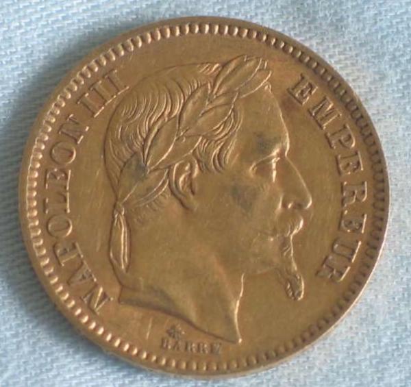 20 Francs "Napoleon III" 1862 "A" Frankreich 900er Gold
