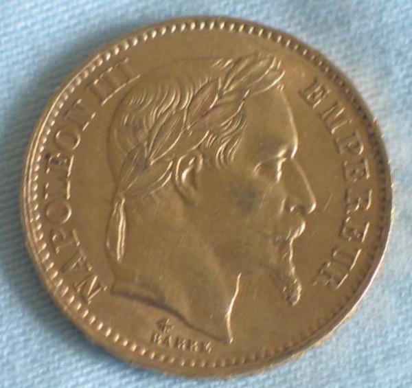 20 Francs "Napoleon III" 1866 "A" Frankreich 900er Gold
