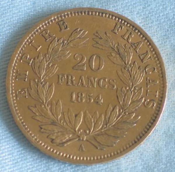 20 Francs "Napoleon III" 1854 "A" Frankreich 900er Gold