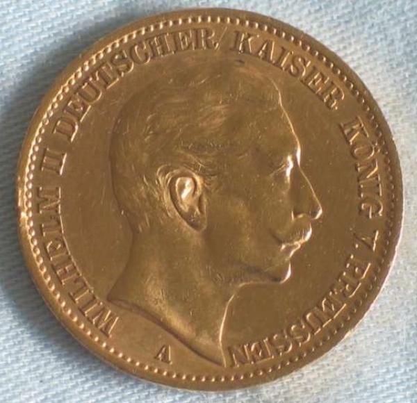 20 Mark "Wilhelm II", Reichsgold, Goldmark 1910, Deutsches Reich, 900er Gold, Berlin