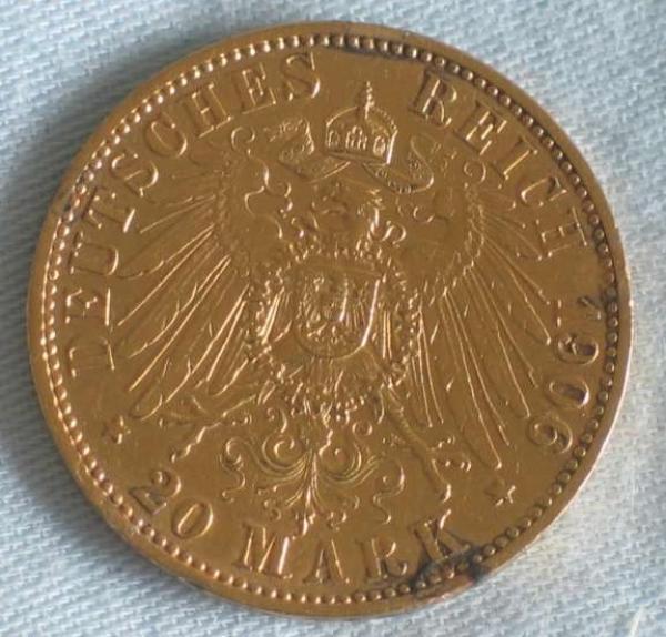 20 Mark "Wilhelm II", Reichsgold, Goldmark 1906, Deutsches Reich, 900er Gold, Berlin