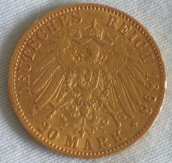 20 Mark "Wilhelm II", Reichsgold, Goldmark 1898, Deutsches Reich, 900er Gold, Berlin