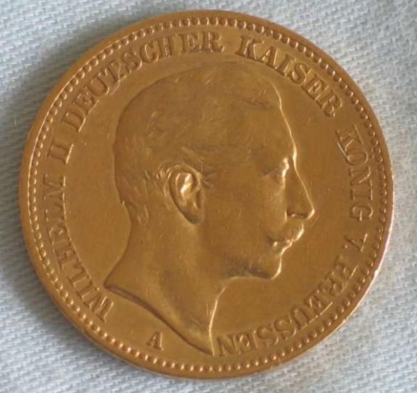 20 Mark "Wilhelm II", Reichsgold, Goldmark 1898, Deutsches Reich, 900er Gold, Berlin