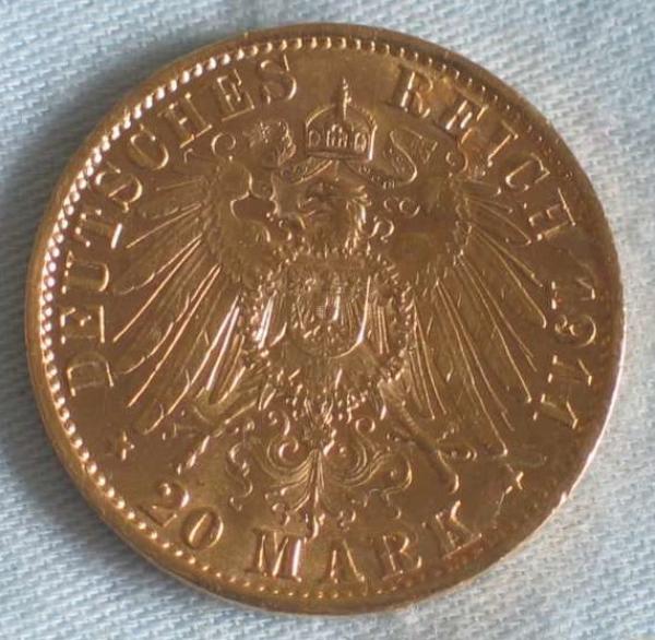 20 Mark "Wilhelm II", Reichsgold, Goldmark 1911, Deutsches Reich, 900er Gold, Berlin