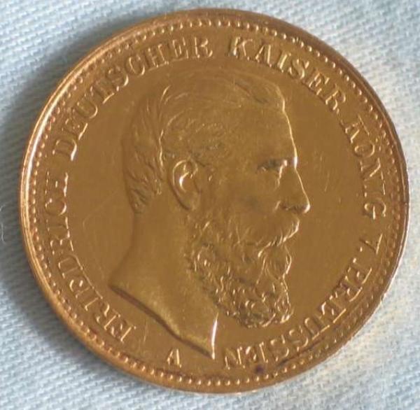 20 Mark "Friedrich von Preussen", Reichsgold, Goldmark 1888, Deutsches Reich, 900er Gold, Berlin