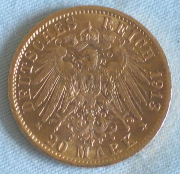 20 Mark "Wilhelm II Uniform", Reichsgold, Goldmark 1913, Deutsches Reich, 900er Gold, Berlin
