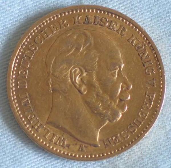 20 Mark "Wilhelm von Preussen", Reichsgold, Goldmark 1883, Deutsches Reich, 900er Gold, Berlin