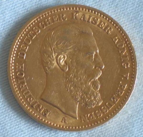 20 Mark "Friedrich von Preussen", Reichsgold, Goldmark 1888, Deutsches Reich, 900er Gold, Berlin
