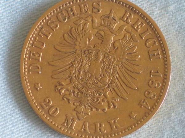 20 Mark "Freie und Hansestadt Hamburg", Reichsgold, Goldmark 1884, Deutsches Reich, 900er Gold