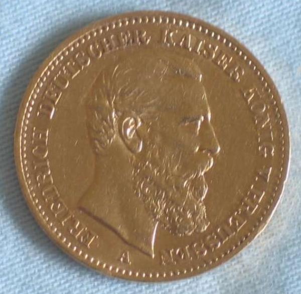 20 Mark "Friedrich von Preussen", Reichsgold, Goldmark 1888, Deutsches Reich, 900er Gold, Berlin