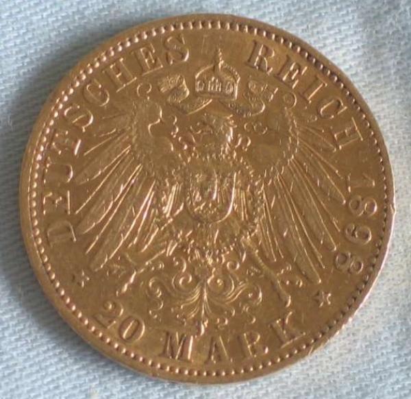 20 Mark "Wilhelm II", Reichsgold, Goldmark 1898, Deutsches Reich, 900er Gold, Berlin