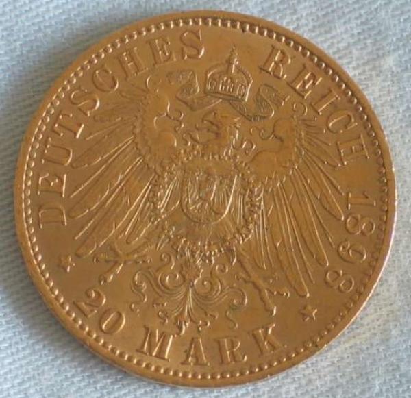20 Mark "Wilhelm II", Reichsgold, Goldmark 1898, Deutsches Reich, 900er Gold, Berlin
