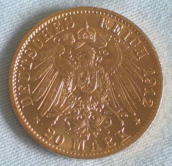 20 Mark "Wilhelm II", Reichsgold, Goldmark 1912, Deutsches Reich, 900er Gold, Berlin