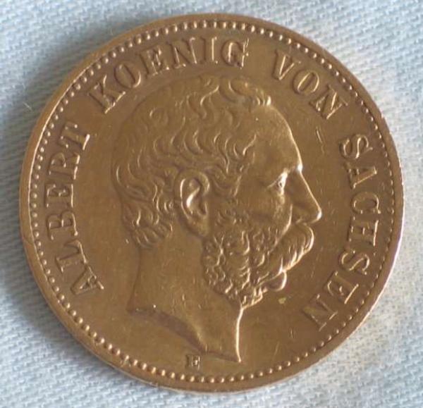 20 Mark "Albert König von Sachsen" Reichsgold, Goldmark 1874, Deutsches Reich, 900er Gold, Dresden