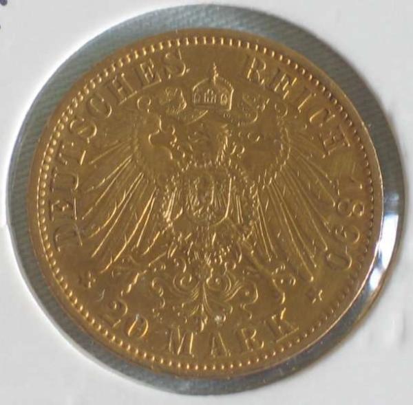 20 Mark "Wilhelm II", Reichsgold, Goldmark 1890, Deutsches Reich, 900er Gold, Berlin