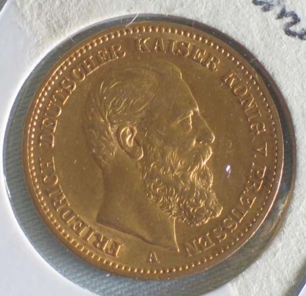 20 Mark "Friedrich von Preussen", Reichsgold, Goldmark 1888, Deutsches Reich, 900er Gold, Berlin