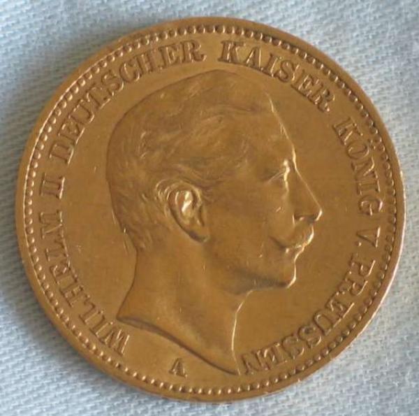 20 Mark "Wilhelm II", Reichsgold, Goldmark 1894, Deutsches Reich, 900er Gold, Berlin
