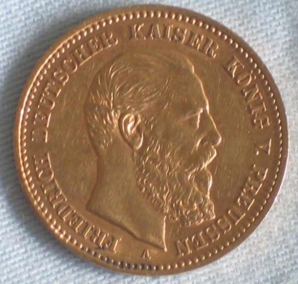10 Mark "Friedrich von Preussen", Reichsgold, Goldmark 1888, Deutsches Reich, 900er Gold, Karlsruhe