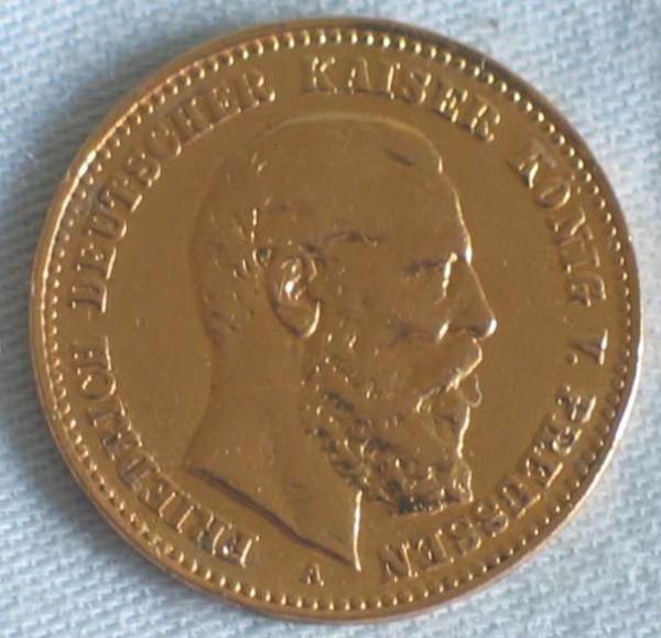 10 Mark "Friedrich von Preussen", Reichsgold, Goldmark 1888, Deutsches Reich, 900er Gold, Karlsruhe