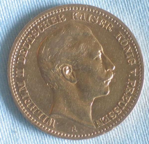 20 Mark "Wilhelm II", Reichsgold, Goldmark 1890, Deutsches Reich, 900er Gold, Berlin