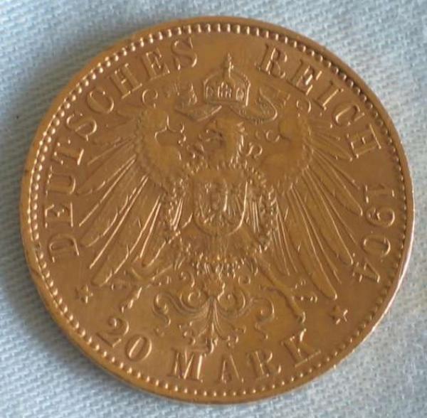 20 Mark "Wilhelm II", Reichsgold, Goldmark 1904, Deutsches Reich, 900er Gold, Berlin