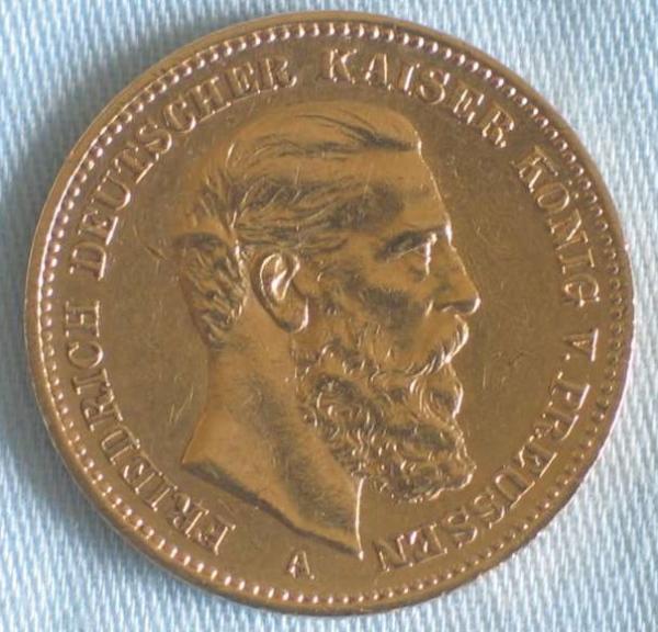 20 Mark "Friedrich von Preussen", Reichsgold, Goldmark 1888, Deutsches Reich, 900er Gold, Berlin