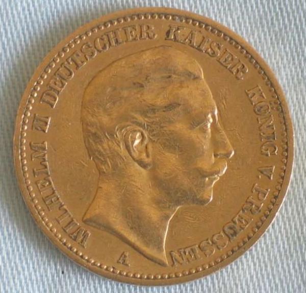20 Mark "Wilhelm II", Reichsgold, Goldmark 1890, Deutsches Reich, 900er Gold, Berlin