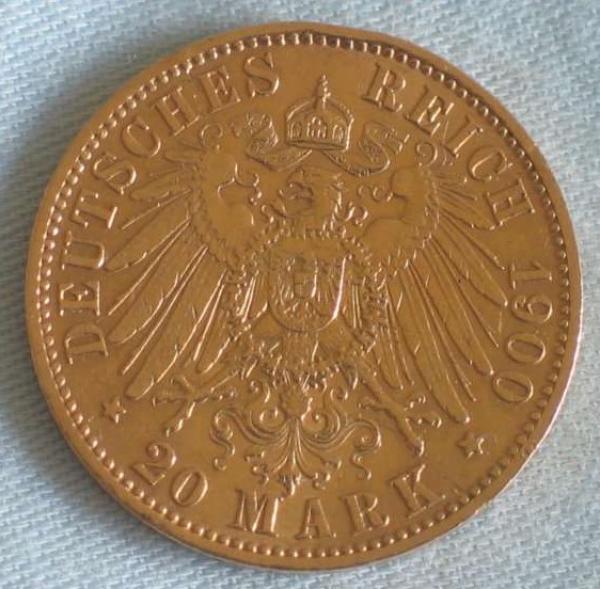 20 Mark "Wilhelm II", Reichsgold, Goldmark 1900, Deutsches Reich, 900er Gold, Berlin