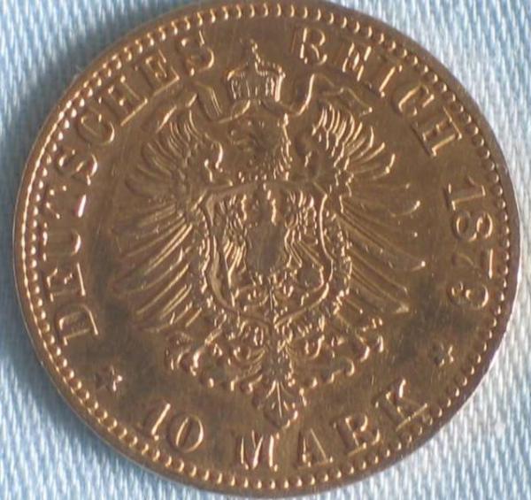 10 Mark "Wilhelm von Preussen", Reichsgold, Goldmark 1879, Deutsches Reich, 900er Gold, Berlin