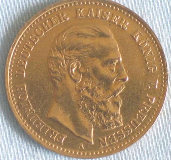 10 Mark "Friedrich von Preussen", Reichsgold, Goldmark 1888, Deutsches Reich, 900er Gold, Karlsruhe