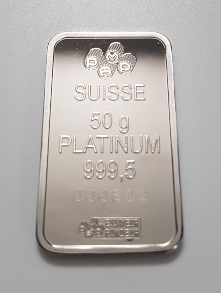50 Gramm Platinbarren "PAMP Suisse Fortuna" 999,5, Prägebarren in OVP