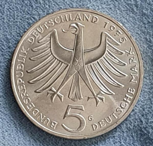 5 DM Gedenkmünze "100. Geburtstag von Albert Schweitzer" aus 625er Silber 1975