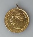 Münzanhänger 20 Kroner Frederik VIII Dänemark 1908, 900er Gold